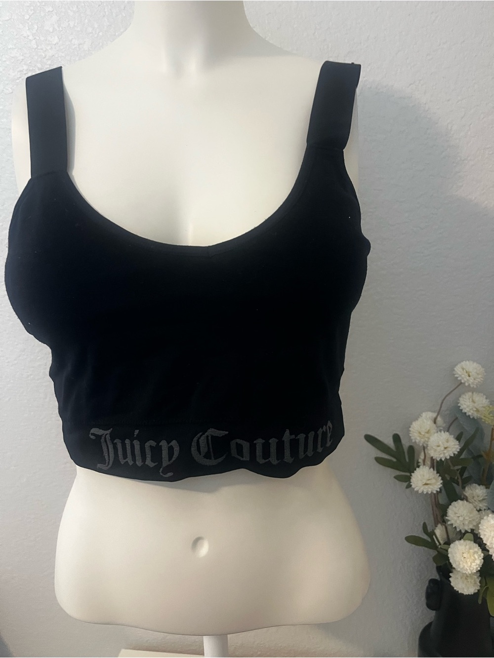Juicy Couture Black Cropped Tank with Logo Hem